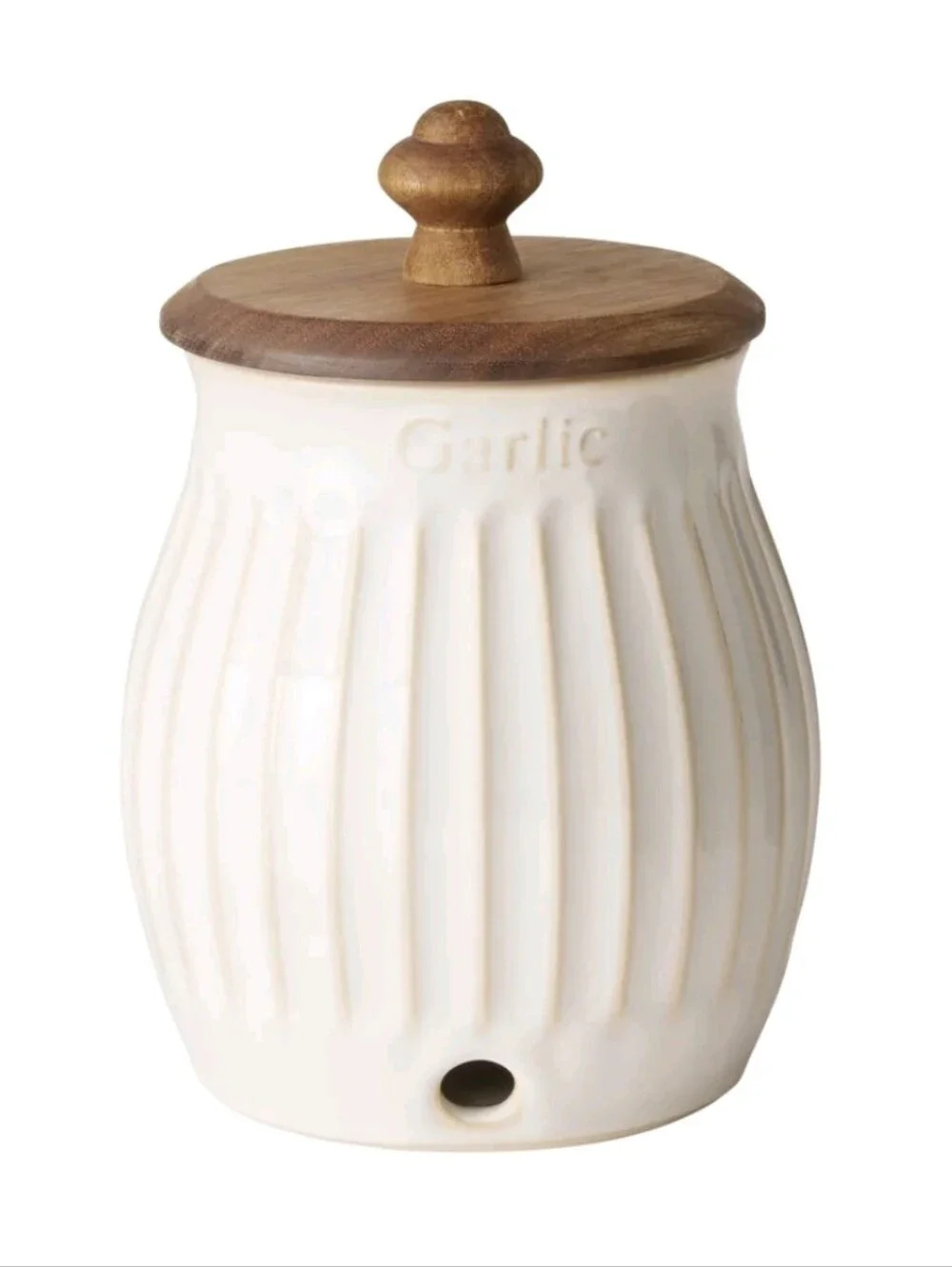 ❤️ New The Pioneer Woman Colette Garlic Keeper Cream Ceramic with Wooden Lid